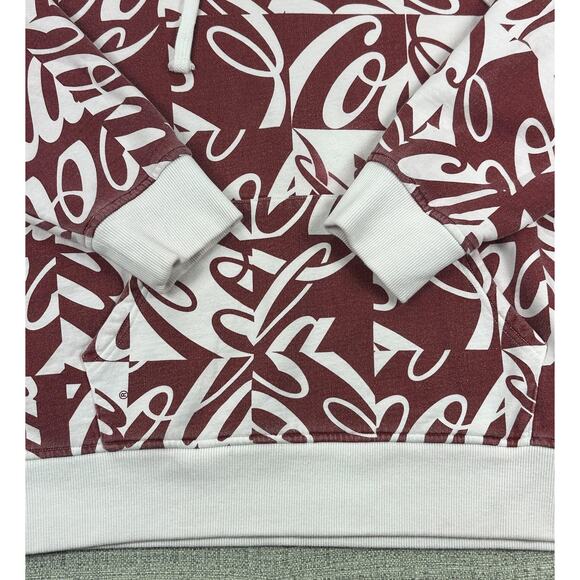Kith Coca-Cola Hoodie Sweatshirt Sz Large Burgundy White All Over Logo AOP Print - Picture 8 of 15